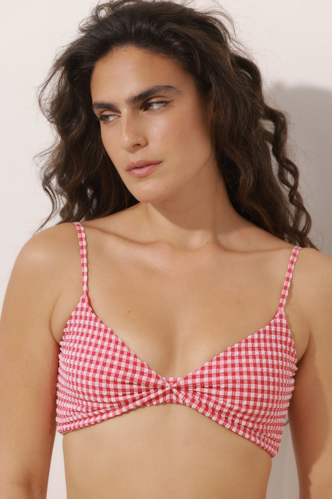Jordan Top Red Plaid Tie Back - BIKINI - BiliBlond Swimwear