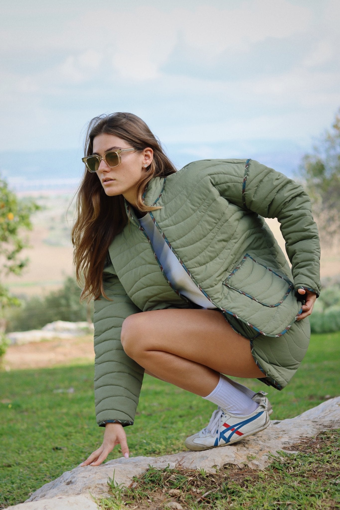 Olive Green Quilted Jacket - knit set - BiliBlond Swimwear