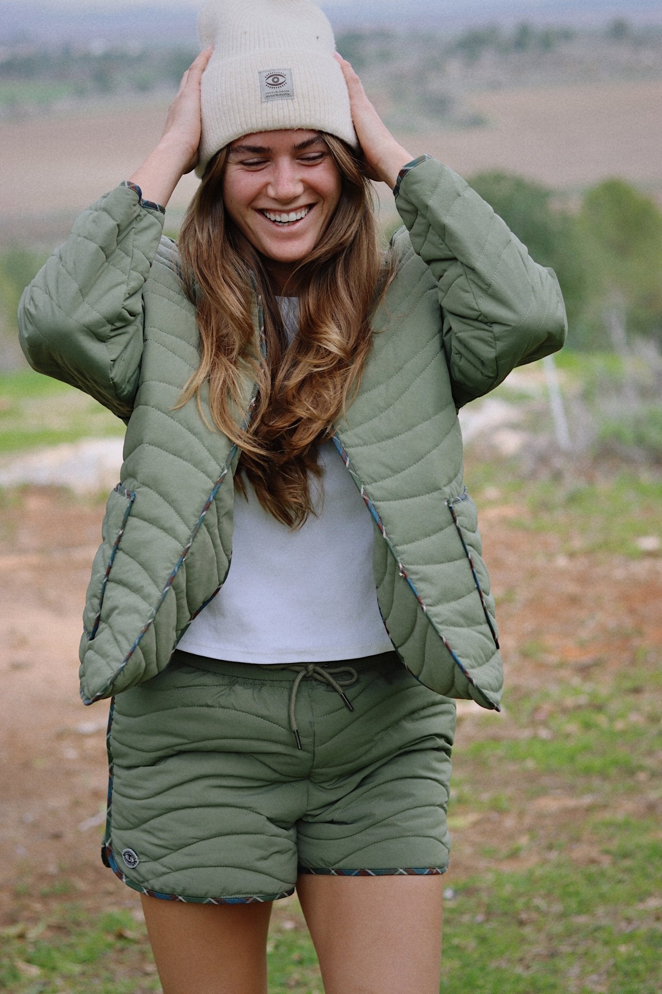 Olive Green Quilted Jacket - knit set - BiliBlond Swimwear