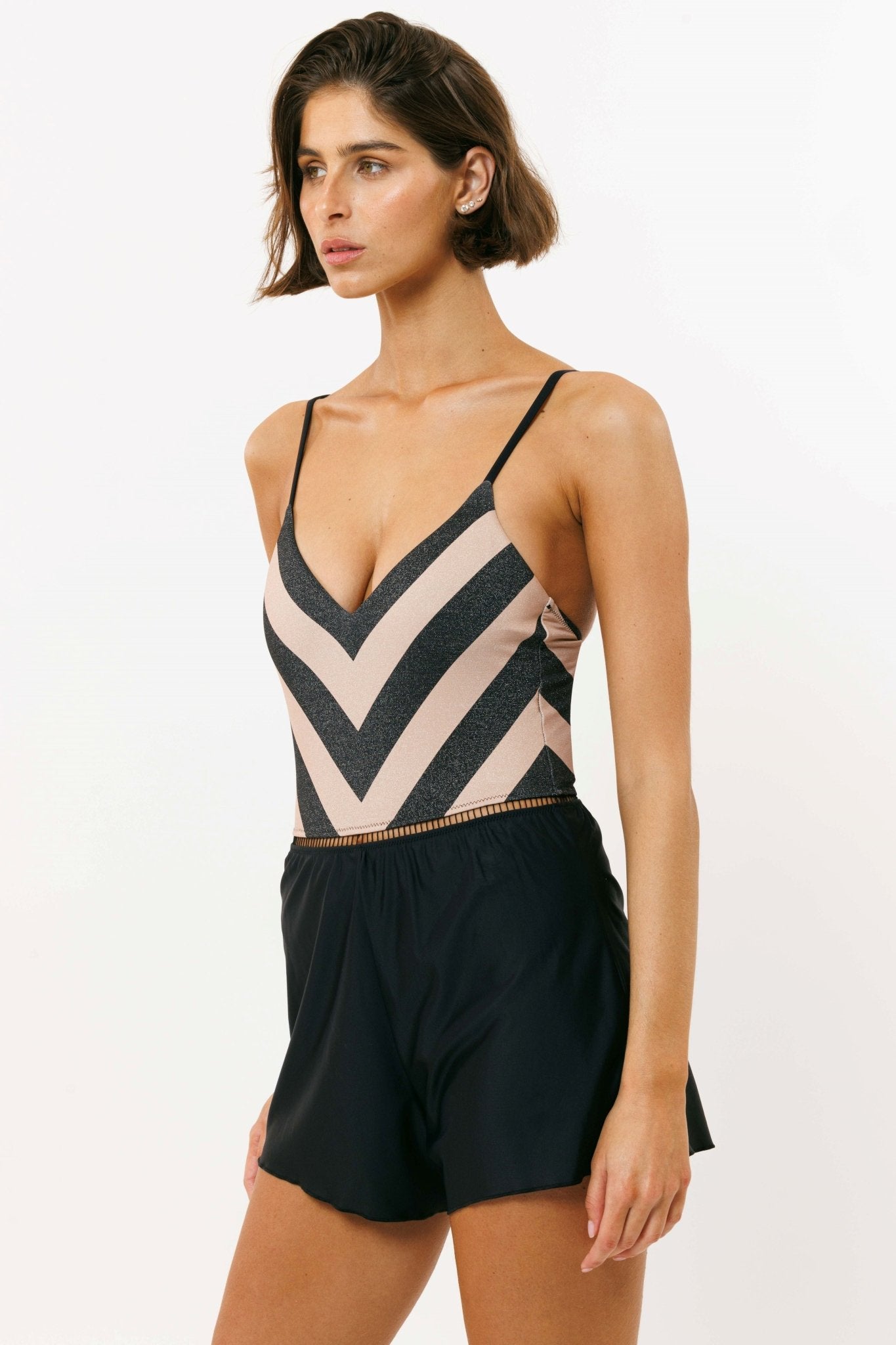 Overall Arava Black Nude Stripes - one piece - BiliBlond Swimwear