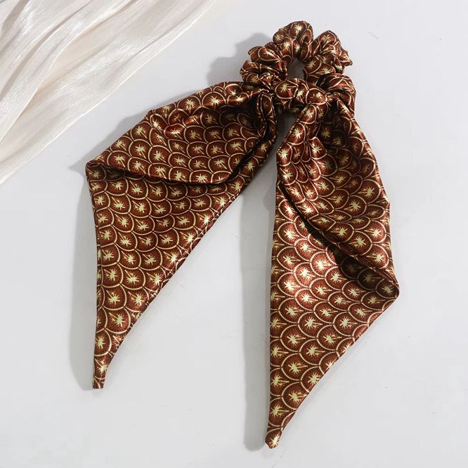 Scrunchie with a bow Brown Yelow - BiliBlond Swimwear