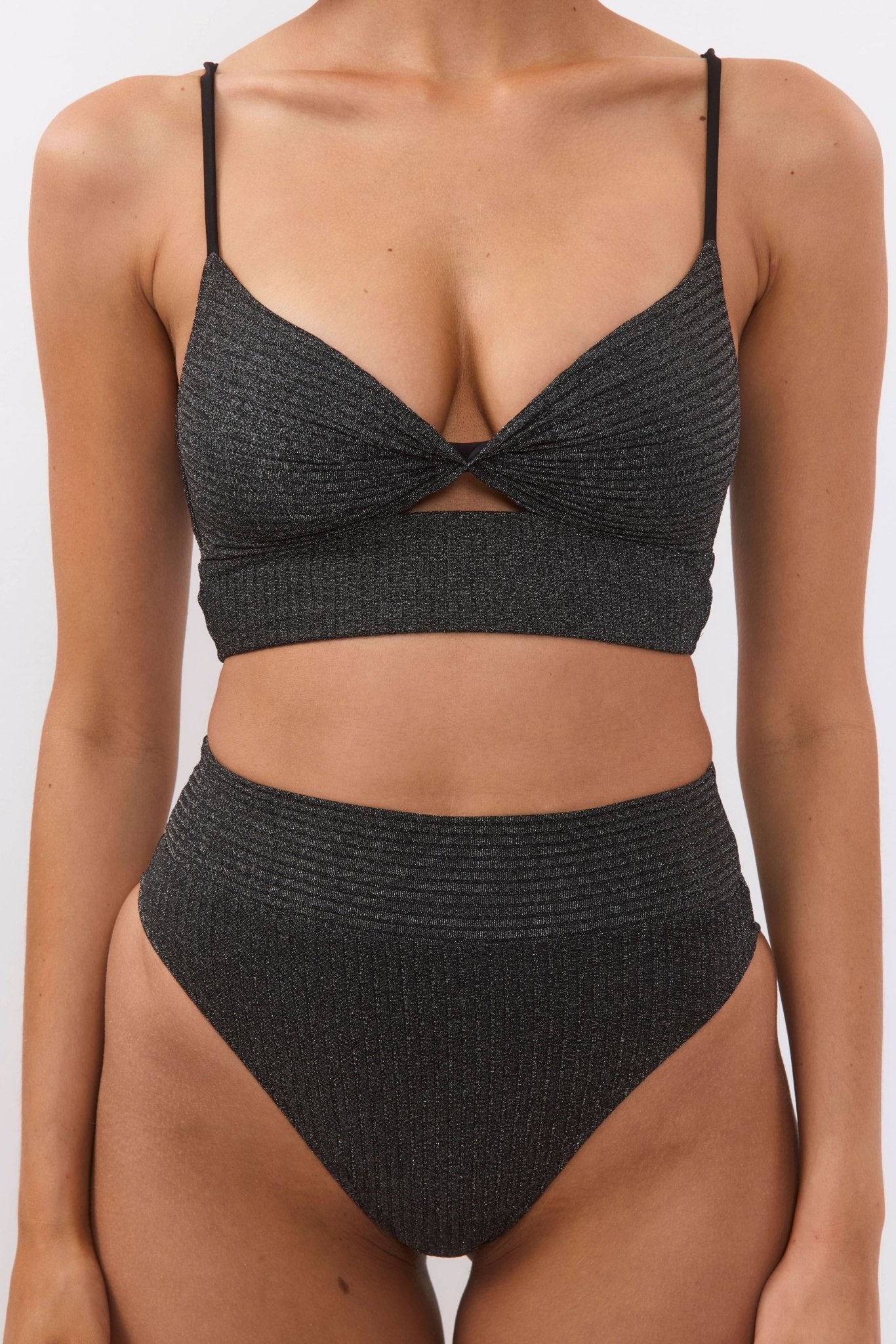 Sky Black Rib Lurex - BIKINI - BiliBlond Swimwear