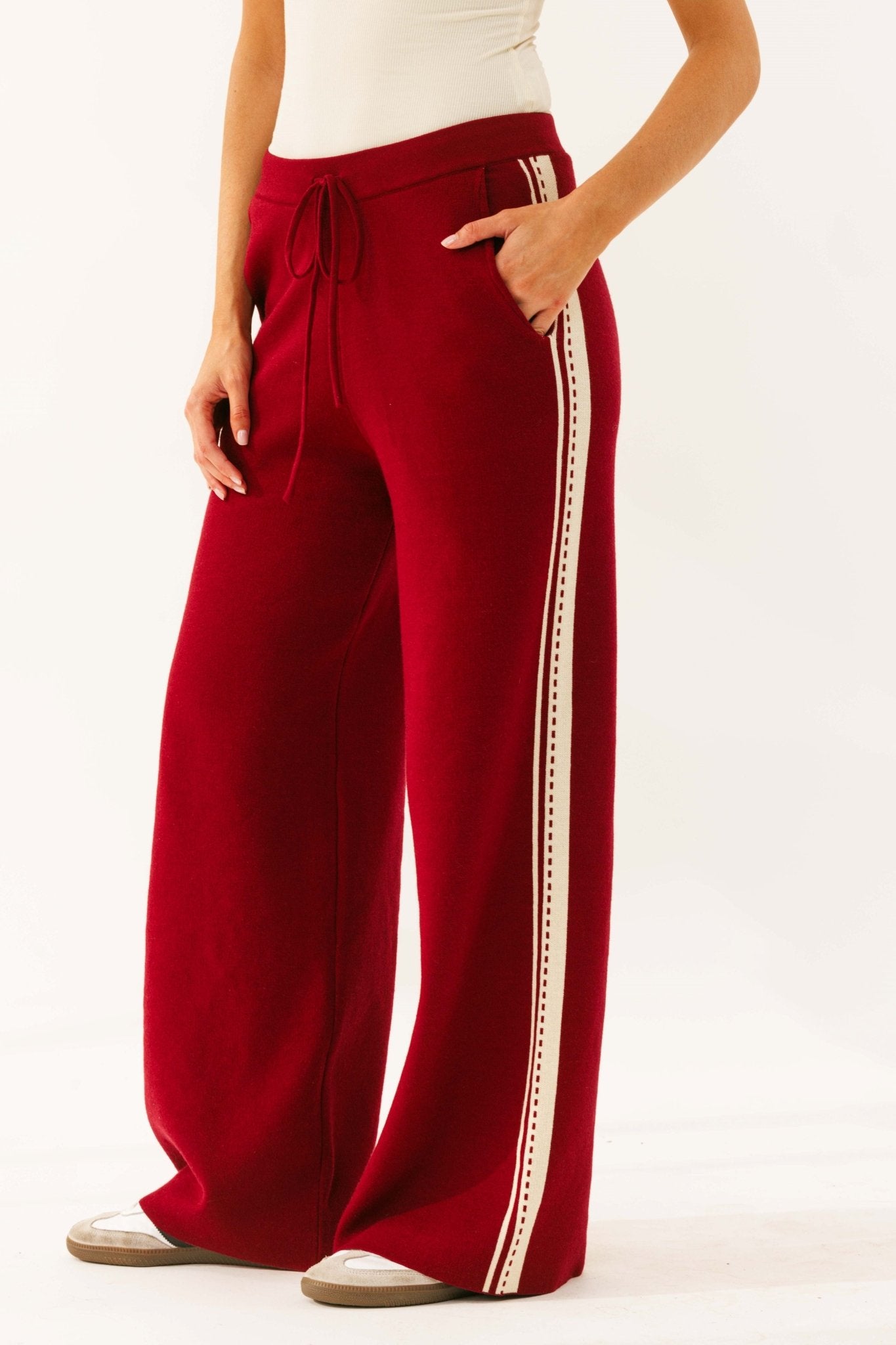 Wide Leg Maroon Pant - knit set - BiliBlond Swimwear