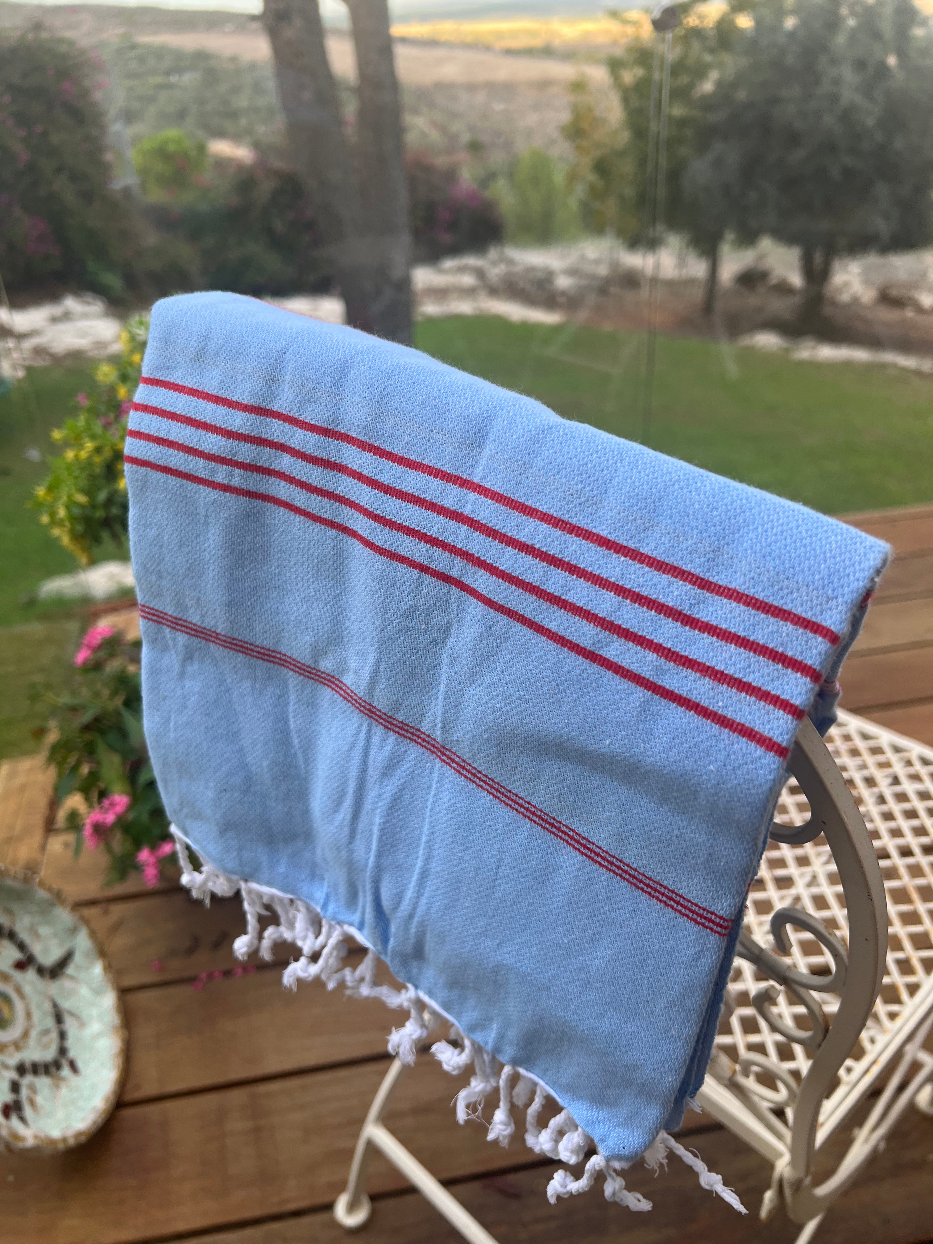 The light Blue jeans Red Stripes beach towel